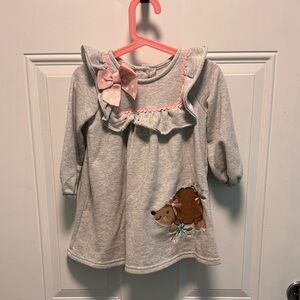 Good Lad Gray Dress with Pink Bow and Hedgehog Design